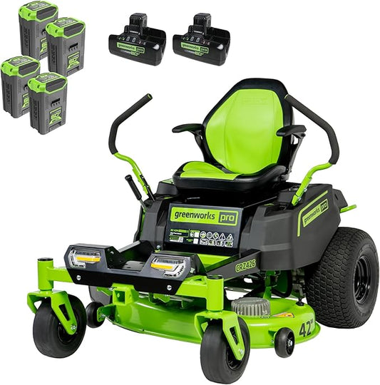 Greenworks 60V 42” Cordless Electric CrossoverT Riding Mower, (4) 8.0Ah Batteries and (2) Dual Port Turbo Chargers